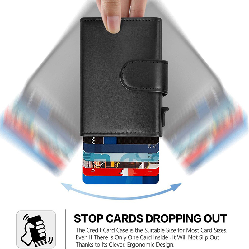 Microfiber Synthetic Leather Metal Card Holder Wallet for Business and RFID Protection