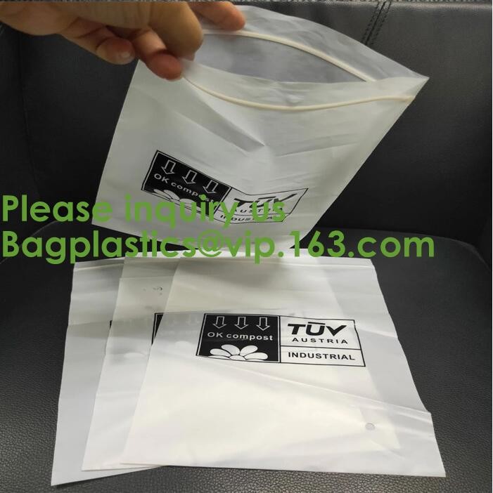 PLA compostable Clear poly custom printed plastic k bags,APPAREL Dress k Bag,garment packaging bag, bagease