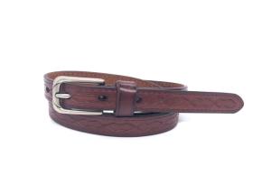 Quality Womens Genuine Cowhide Embossed Leather Thin Belts For Dresses With Single Prong Buckle wholesale