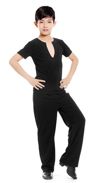 new offer latin dance clothes boy Ruffly blue white black modern dance stage