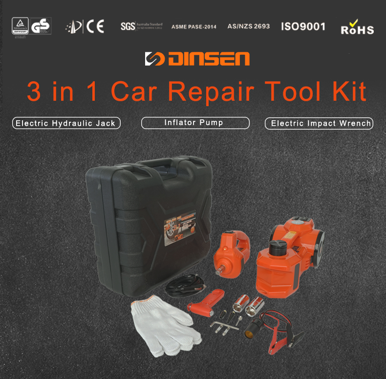 Automotive Vehicle SUV pick-up 12V DC 3 Ton Electric Hydraulic Floor Jack Set of 3 Electric jack and air pump and Electric Wrenc