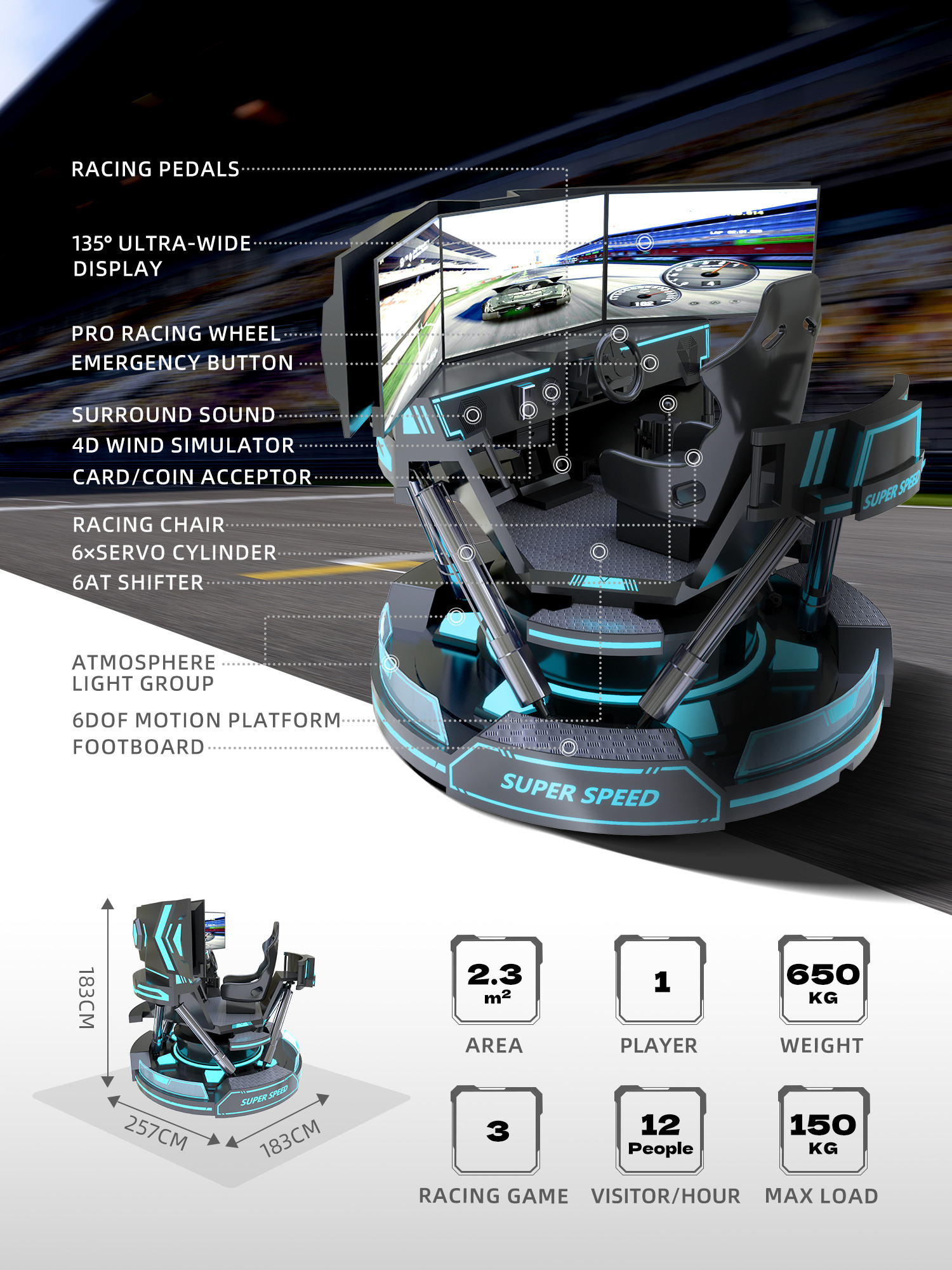 Coin Operated VR Racing Simulator Virtual Reality Space Speed Racing Game Machine
