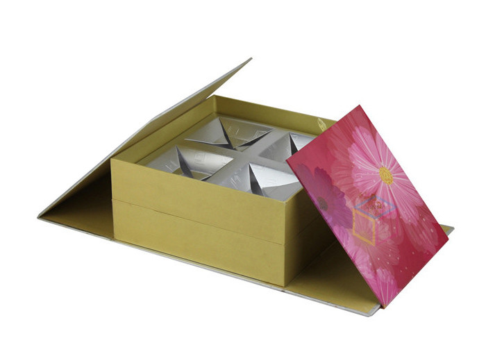 Fancy Skincare Brown Cardboard Gift Boxes For Cosmetic 1100gsm Grey Board Material