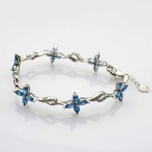 Quality 925 Silver Jewellery Quatrefoil Blue Topaz Cubic Zircon Tennis Bracelet (B04BLUE) wholesale