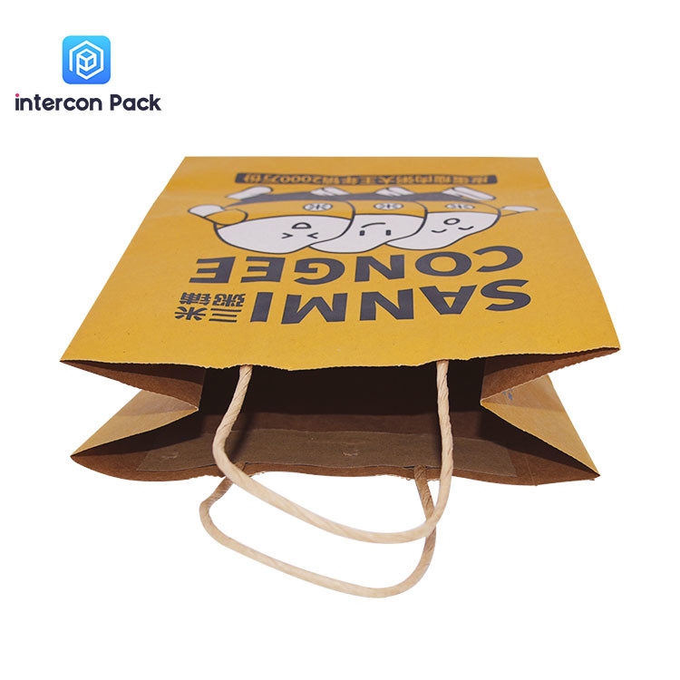 Recyclable Kraft Paper Shopping Bags Brown Color Take Away Food Bag