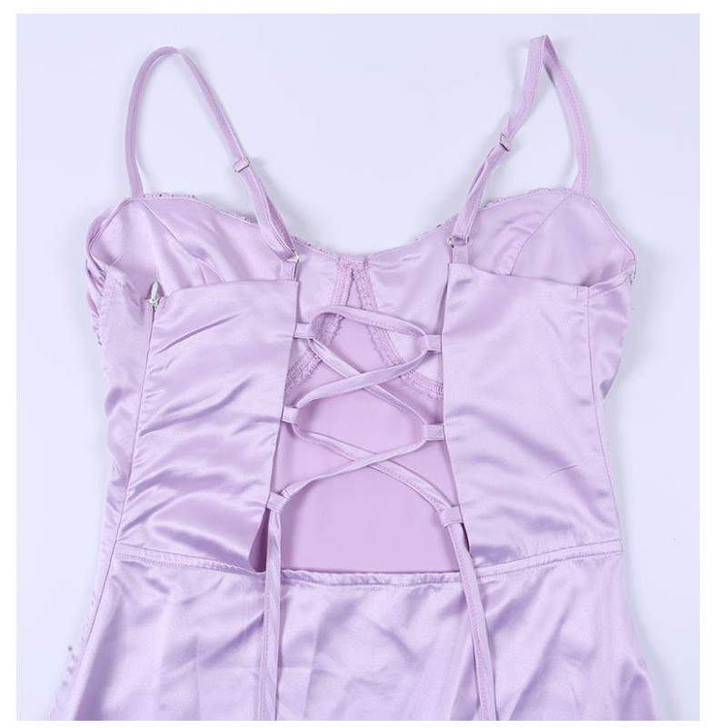 Pleated Backless Tie Strap Sexy Women Dresses 71cm A Line