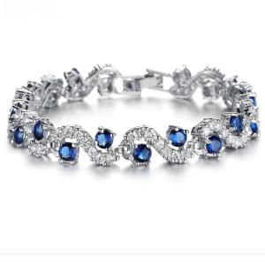 Quality Platinum Plated Clear Cubic Zirconia Tennis Bracelet for Women Jewelry (JDS931BLUE) wholesale