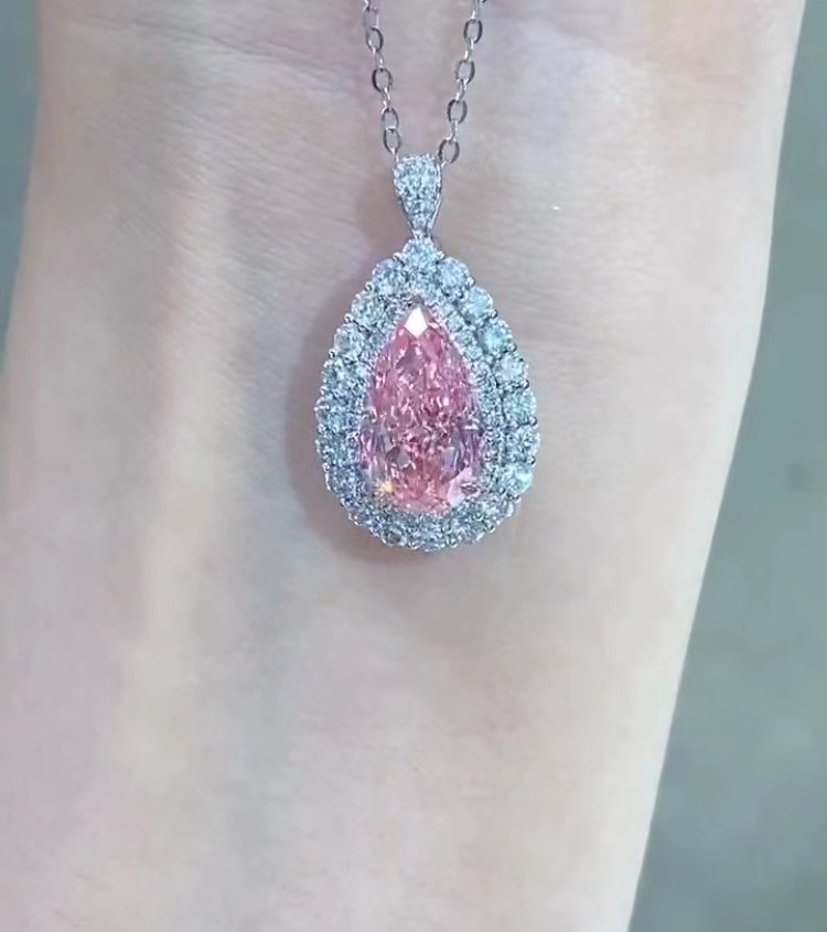 Pear Cut Pink Diamond Engagement Ring Wedding 18K White Gold CVD Diamond Ring