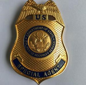 Quality High quality metal stamped gold plated engraved metal police badge wholesale