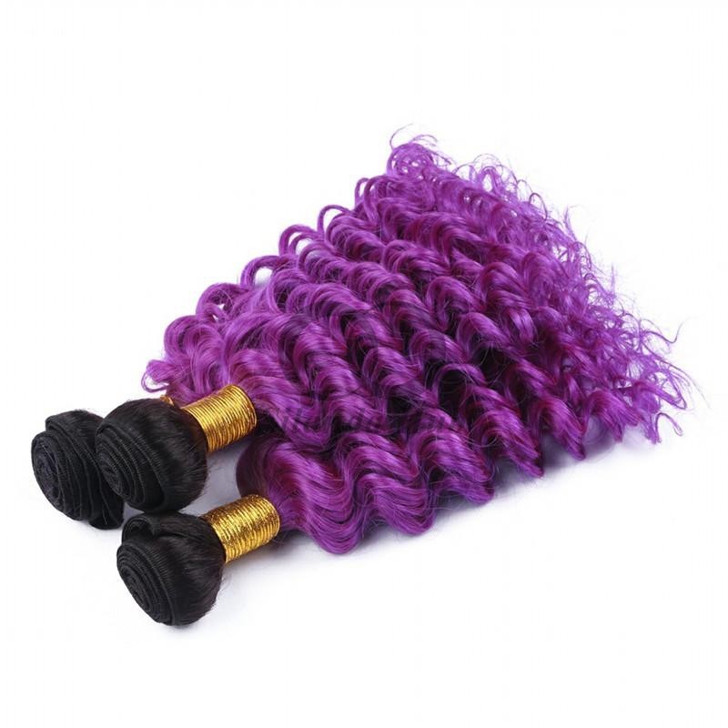 #T1B/Purple Deep Wave Remy Human Hair Bundles Sew In Weave Bundles Brazilian Bundle Deals