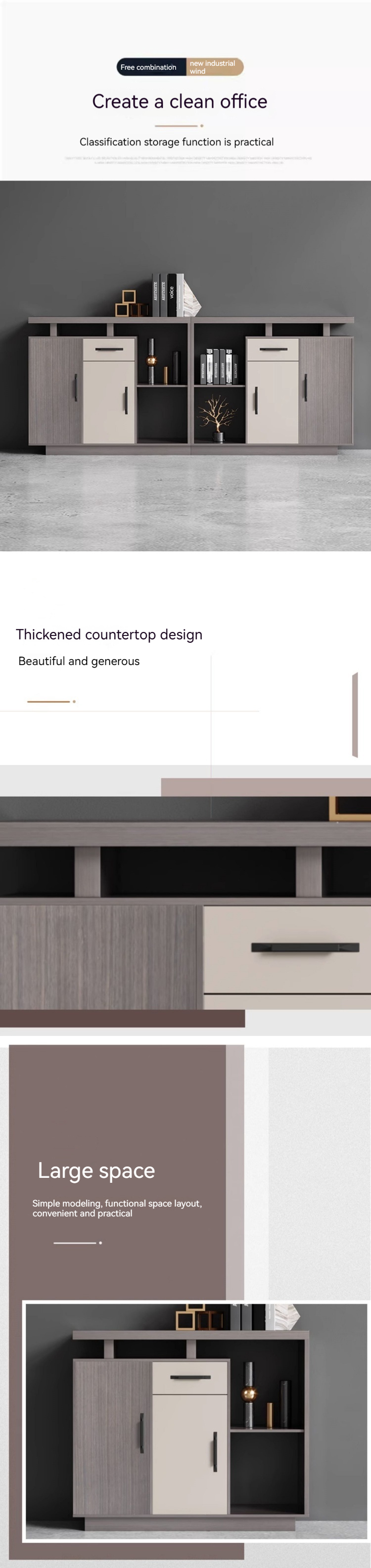 Commercial Furniture Long Office Cabinet with Modern Design and Wood Panel Partition