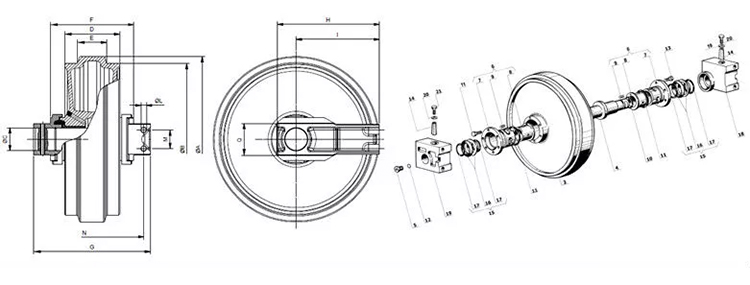 35simn Square Steel CAT 374D Excavator Front Idler Track Front Wheel Part Number 340-8250