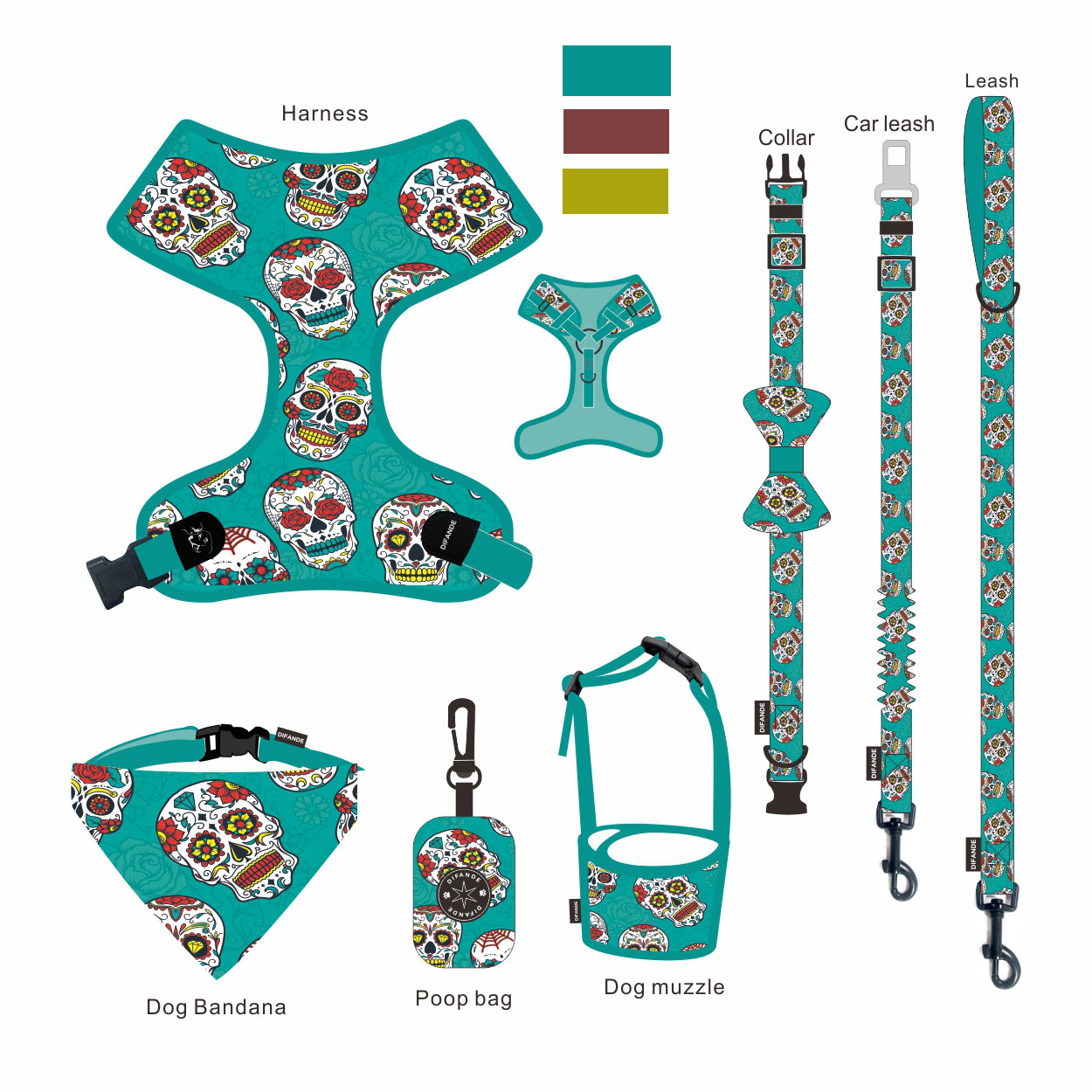 Breathability Dog Poop Bags No Pull Harness Leash Collar Set