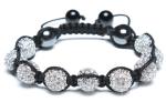 Adjustable Shamballa Bracelet, Magnetic Hematite Rounds/Crystal Rhinestone Ball