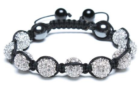 Adjustable Shamballa Bracelet, Magnetic Hematite Rounds/Crystal Rhinestone Ball