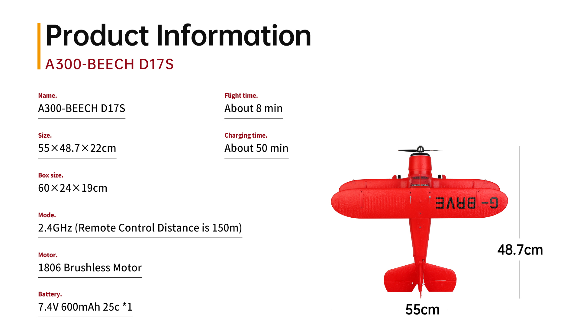 State of Assembly Ready-to-Go A300 Beech D17s 3d 6g 2.4g 4ch RC Airplane with Gyro Biplane and Brushless Motor Foam Electric