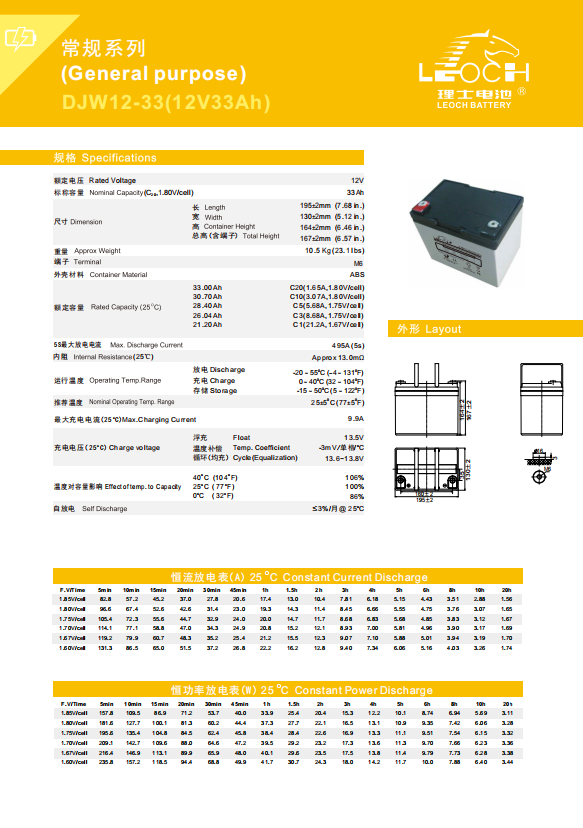 12V33ah AGM Lead-Acid Battery Vibration-Resistant, Leak Proof for Marine & Off-Road Vehicles