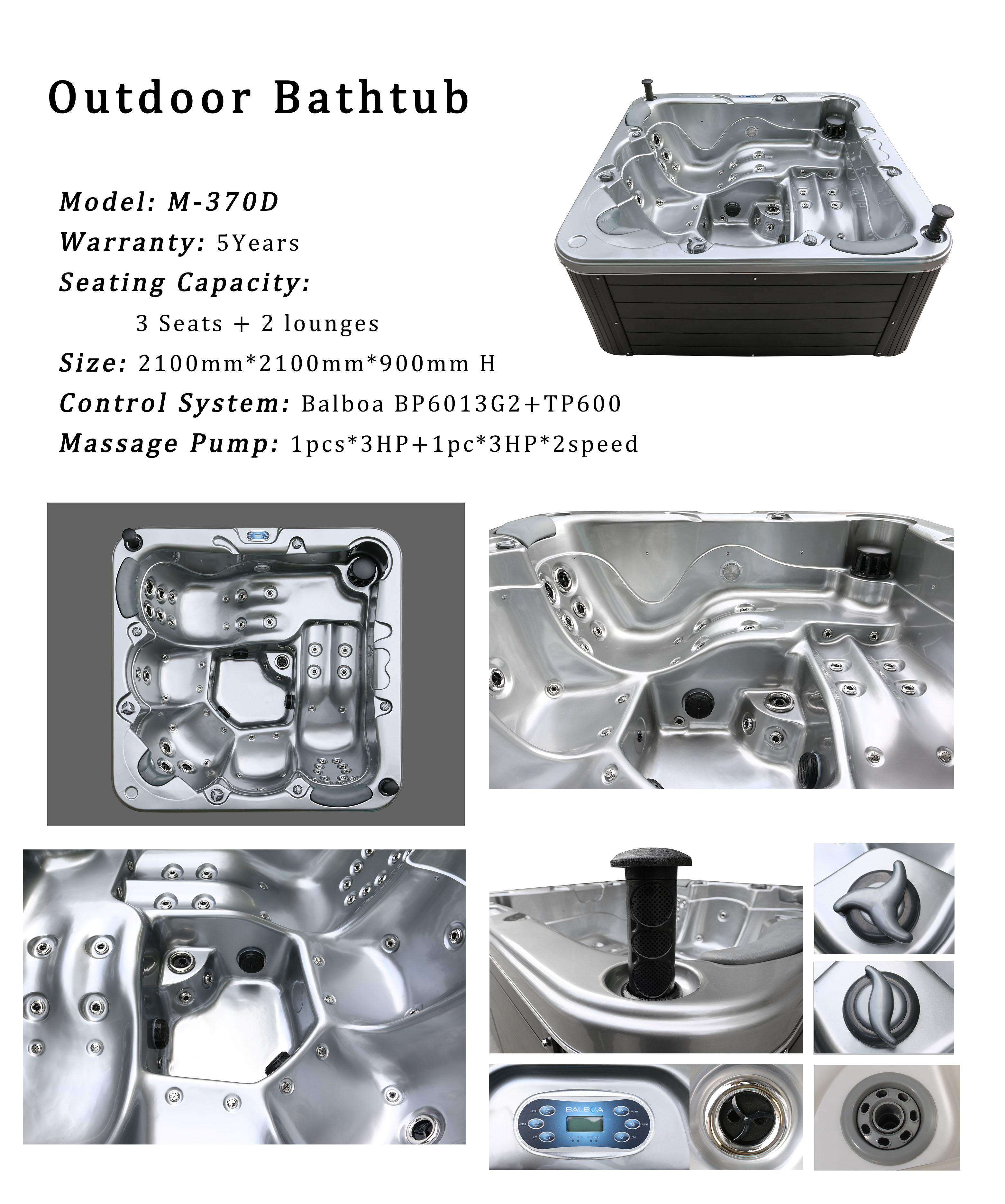 Comfortable Balboa Acrylic Outdoor Massage Bathtub Hot Spa Tubs