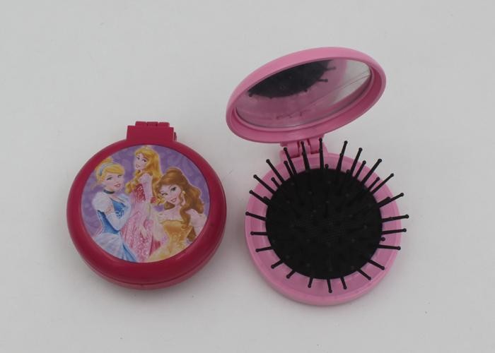 Lady Travel Makeup Mirrors In Stadium And Subway , Folding Hairbrush With Mirror
