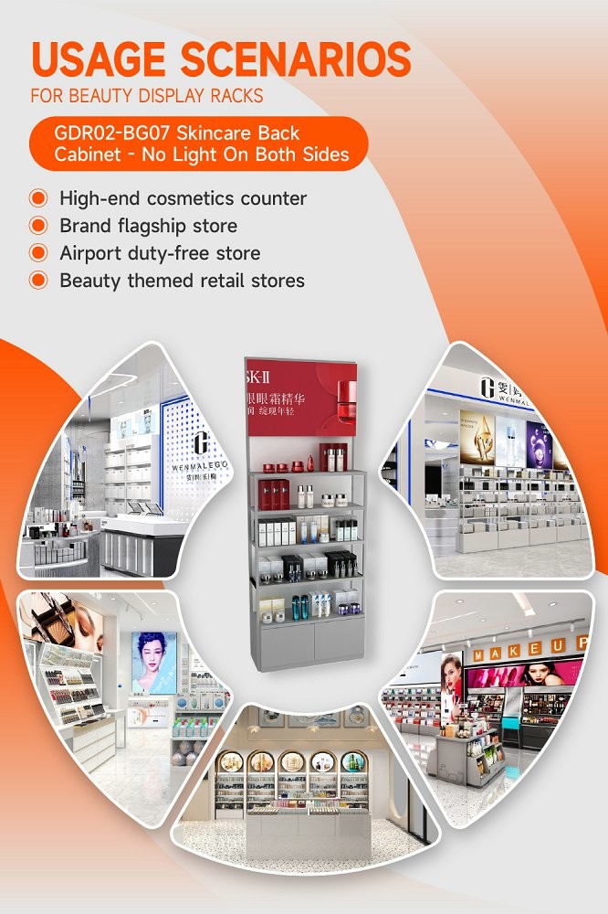 GDR02-BG07 No Light Skincare Display Cabinet with Multi-Purpose Storage and Modern Style for Department Stores