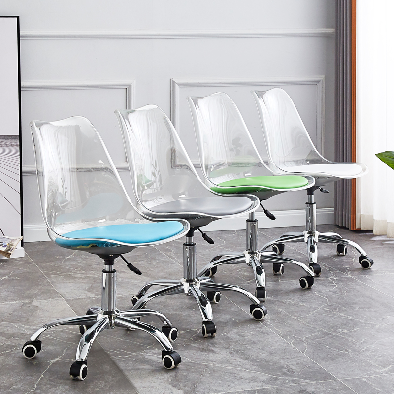 Modern Apartment Clear Acrylic Swivel Chair Metal Base And PP Plastic Cushion