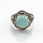 Women Jewelry 925 Silver Ring with Round Blue Chalcedony Cubic Zirconia (F43)