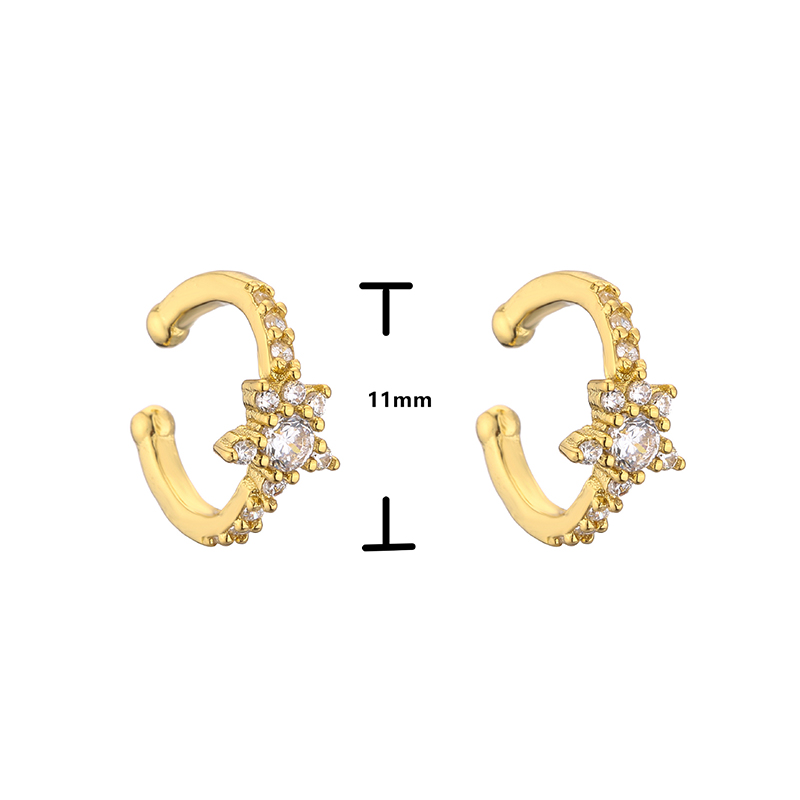 Gold Plated Diamond Ear Bone Clip Earrings 925 Silver Zircon Pentagram Heart