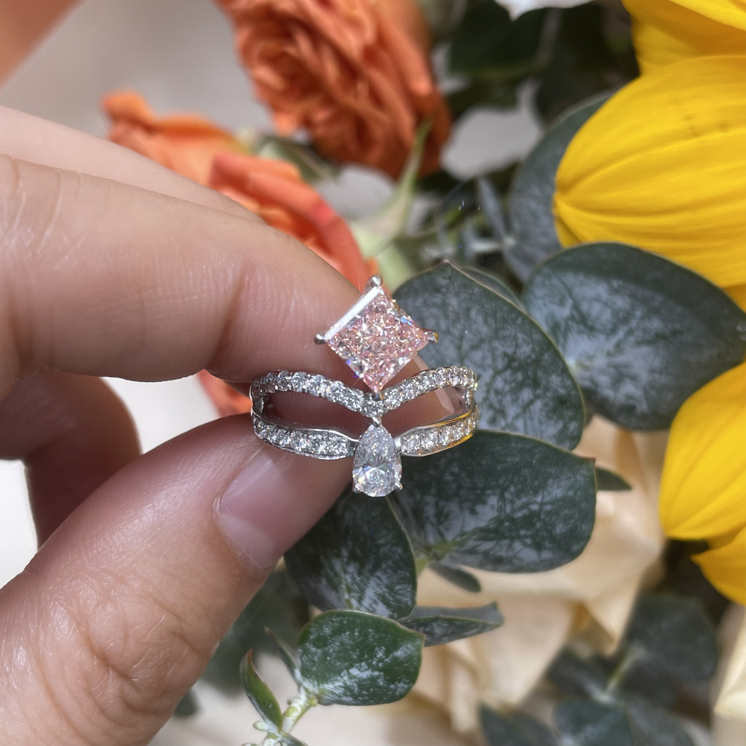 Lab Diamond Jewelry Certified Loose Diamond Custom-Made Princess Fancy Diamond Ring