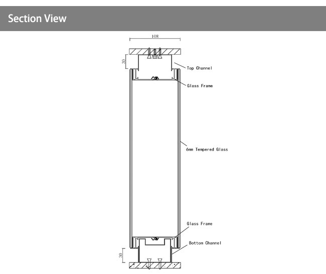 108mm Framed 5+5mm Double Glass Partition Wall Pre-assemble Easy Install Heightening Solid Panel + Glass