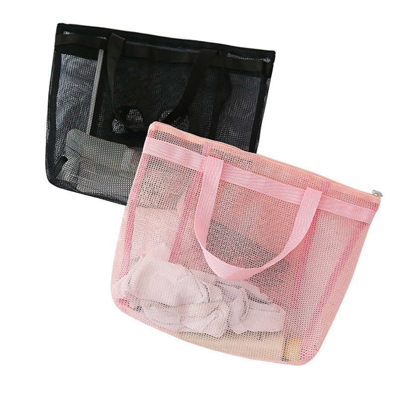 Summer Vacation Hand Mesh Raffia Tote Bags Waterproof With Zipper