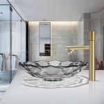 Modern Ball Shaped Glass Wash Basin Light Gray Color Vessel Sinks Pop Up Drain