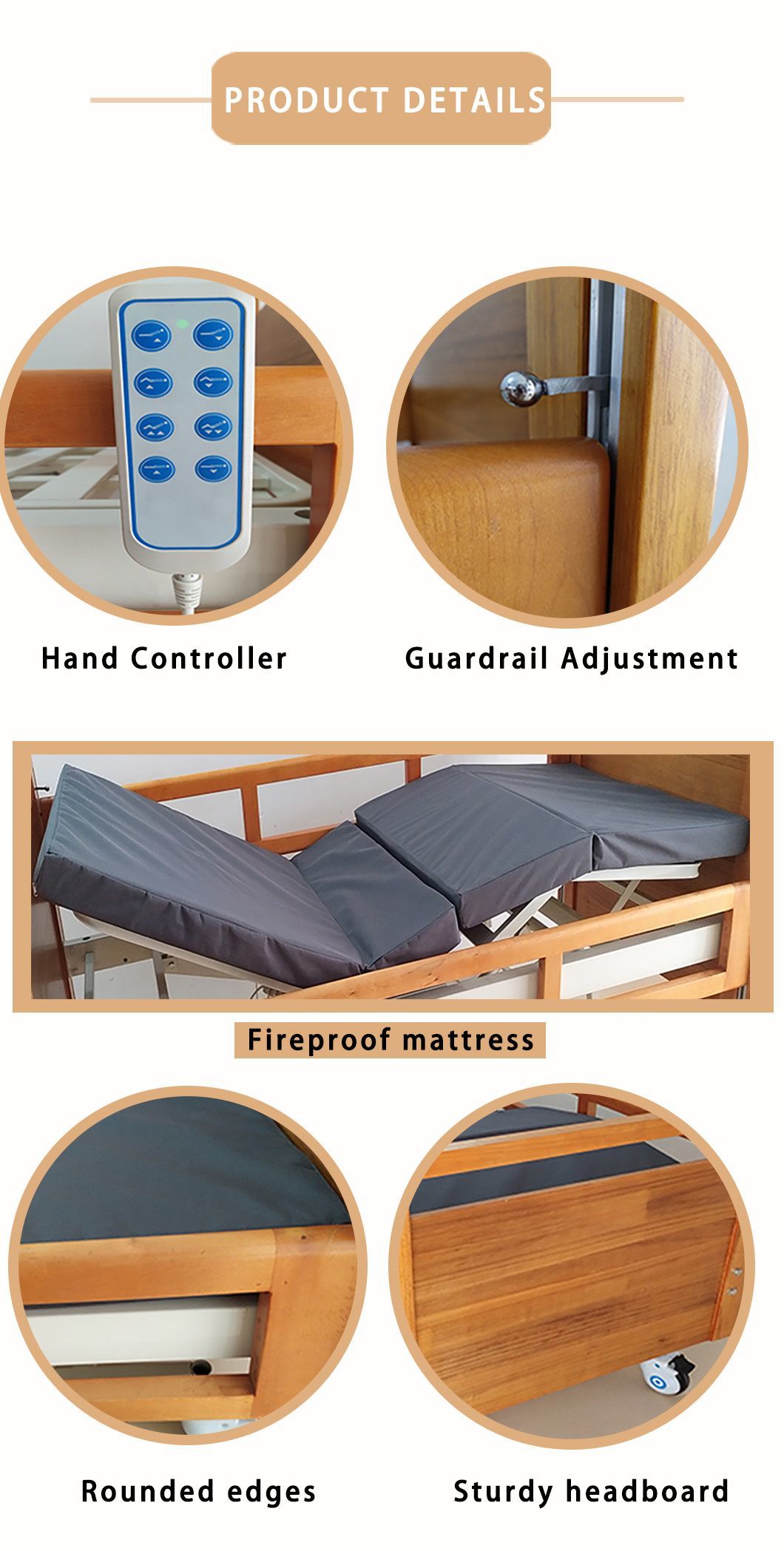 High-Quality Electrically Operated Wooden Bed with Rising Function
