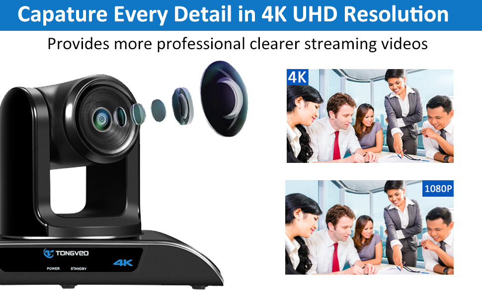 Remote Control 4K PTZ Video Conference Camera 5X Zoom 116 Degree Wide Angle