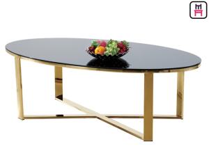 China Tempered Glass / Oval Rectangular Marble Coffee Table X Shape Stainless Steel Base on sale