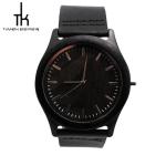 Black Wood Watch Leather Band Sandal Wood Dial Oem Japan Movement