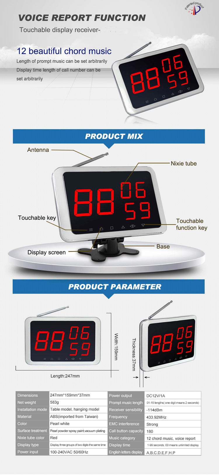full set of restaurant pagings system call button/display/kitchen callpad/signal repeater