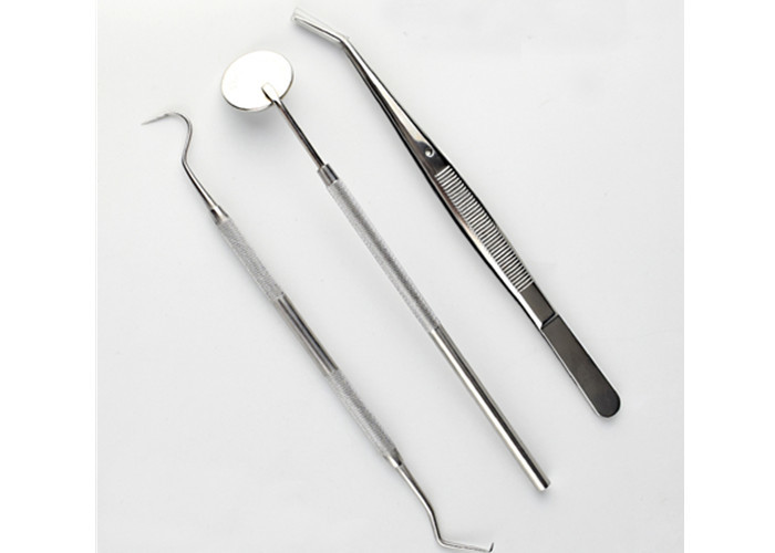 3 Pcs Kit Stainless Steel Dental Probe Tweezer And Mouth Mirror With Handle