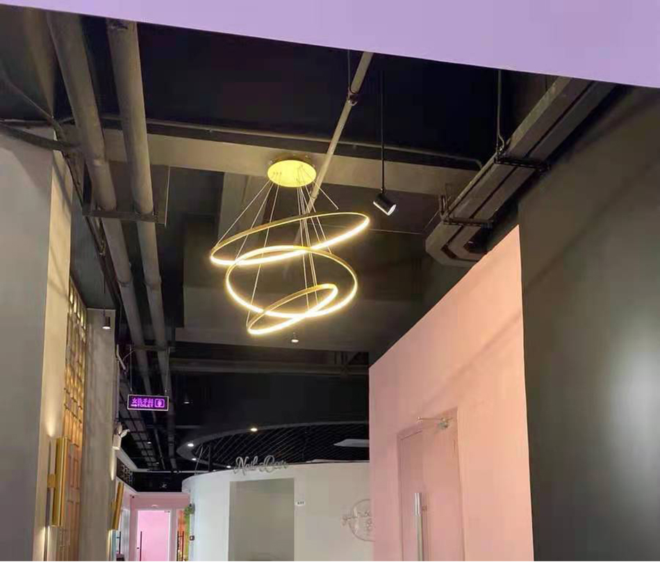 Cicle Chandelier Loft in the Hall Living Dining Room Gold Staircase Ring Pendant light(WH-NC-67)