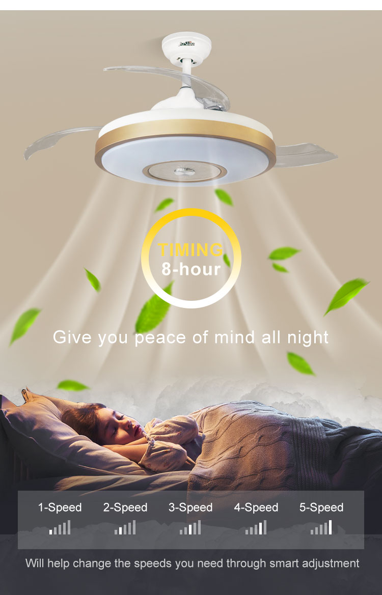 Stylish Metal Indoor Ceiling Fan with Hidden Blades and Cooling Air LED Light Function