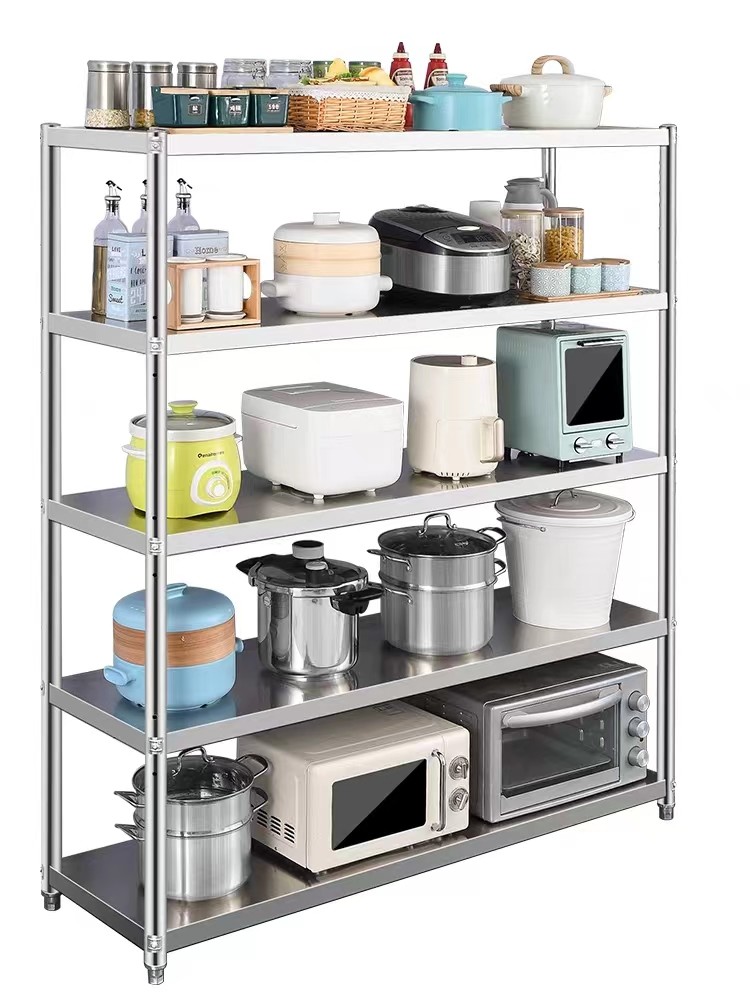 CE BSCI Kitchen Floor 5 Tier Stainless Steel Storage Shelf Box High Capacity