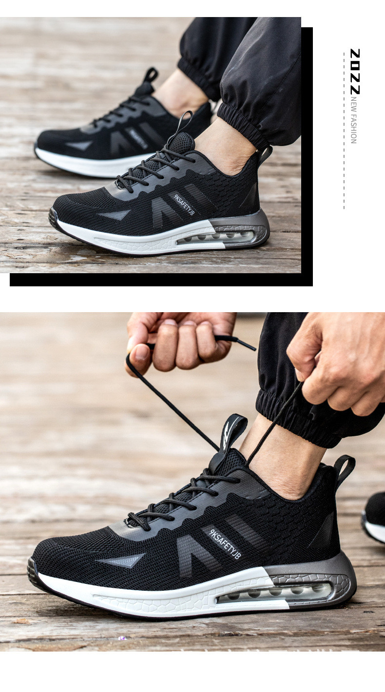 Industrial Safety Shoes With Air Cushion Sole And Black Flying Knit Design