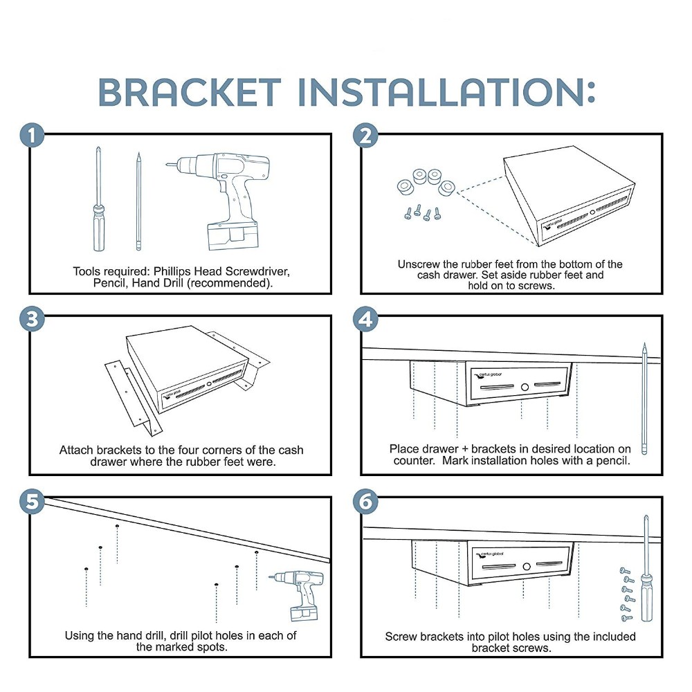 Under Counter Mounting Brackets for Cash Drawer Heavy Duty Steel Brackets for Installation of 16" Cash Drawer