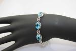 Fashion Jewelry Oval Blue Topaz and Clear Cubic Zircon Link Bracelet(H06)