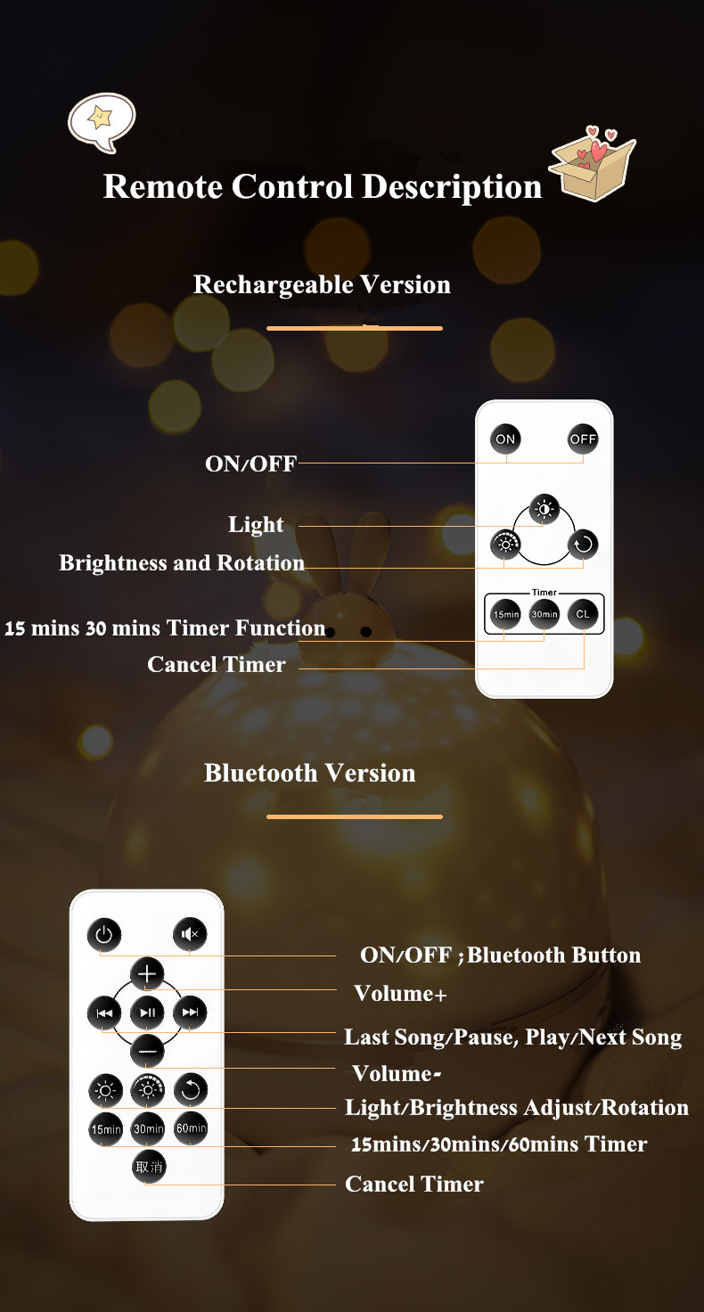 Bunny Star Night Light Projector Night Light Star Projector For Kids Baby Room Romantic Bunny Projection LED Night Lamp