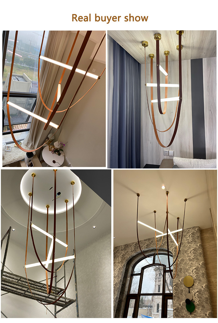 Postmodern Leather Belt Chandelier Living Room Villa Building Coffee long Chandelier(WH-MI-383)