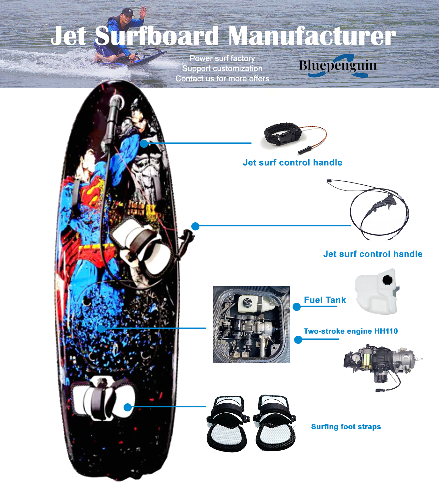 2023 Arrival Black/Red/Green/OEM Fuel/Electric Surfboard with Max Speed of 60km/h