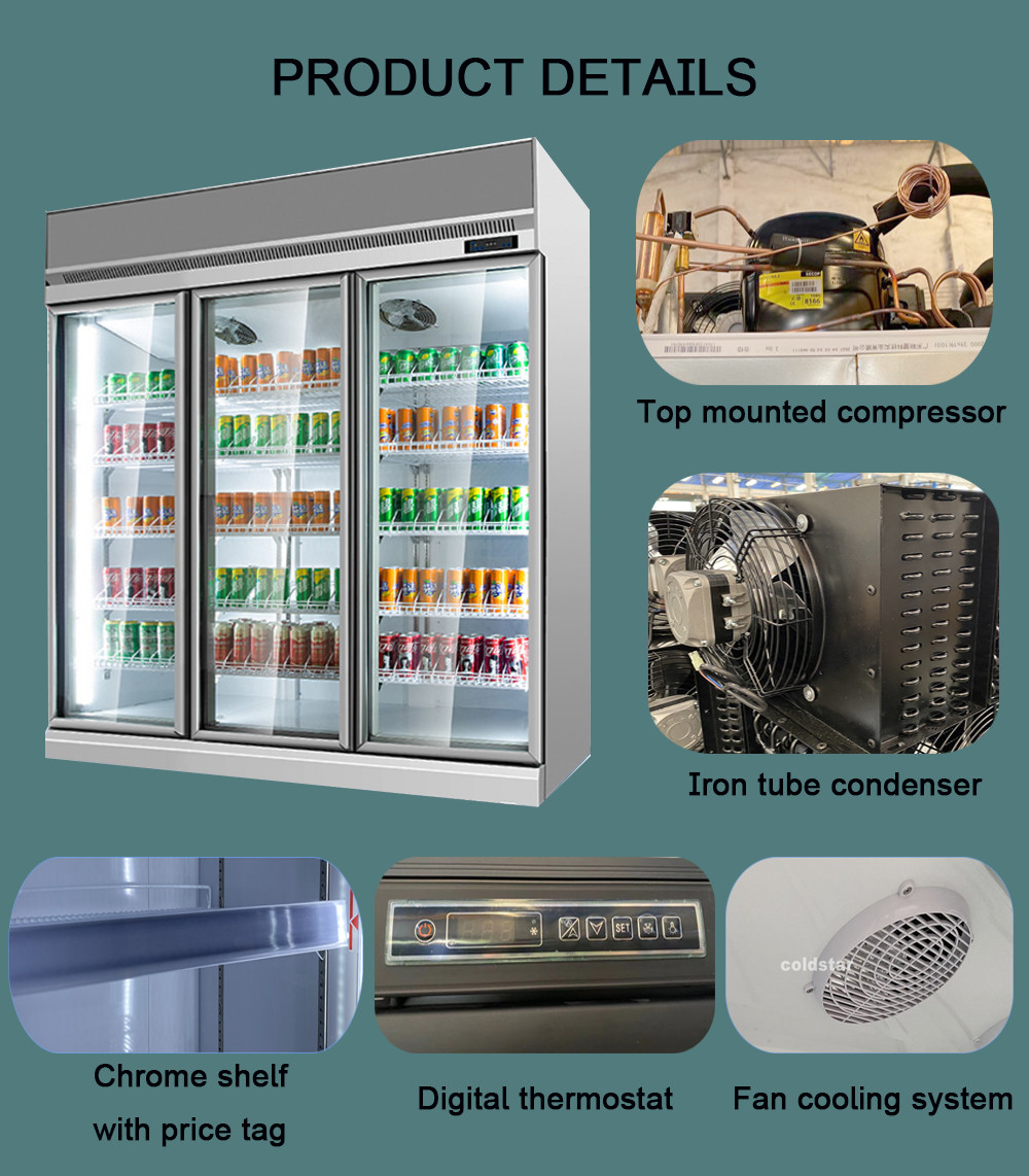 Drinks Display Refrigerator Supermarket Fridge Glass Door Beer Glass Bottle Cooler With CE Approved