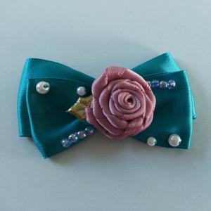 Quality Casual Toddler Girl Hair Accessories Satin Ribbon Bow With Handmade Flower wholesale