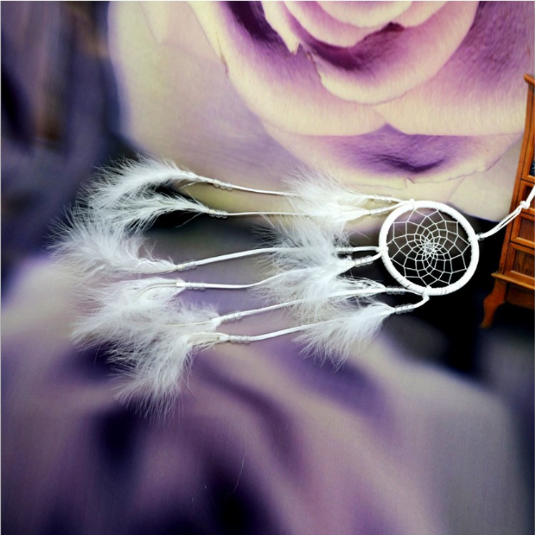 Handmade Dream Catcher Net Pure White Wall Hanging Decoration with Feather for Nice Dreams Craft Gift