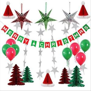 Quality Paper Honeycomb Party Decorations Merry Christmas tree hat star balloon Bunting Banner Flag wholesale
